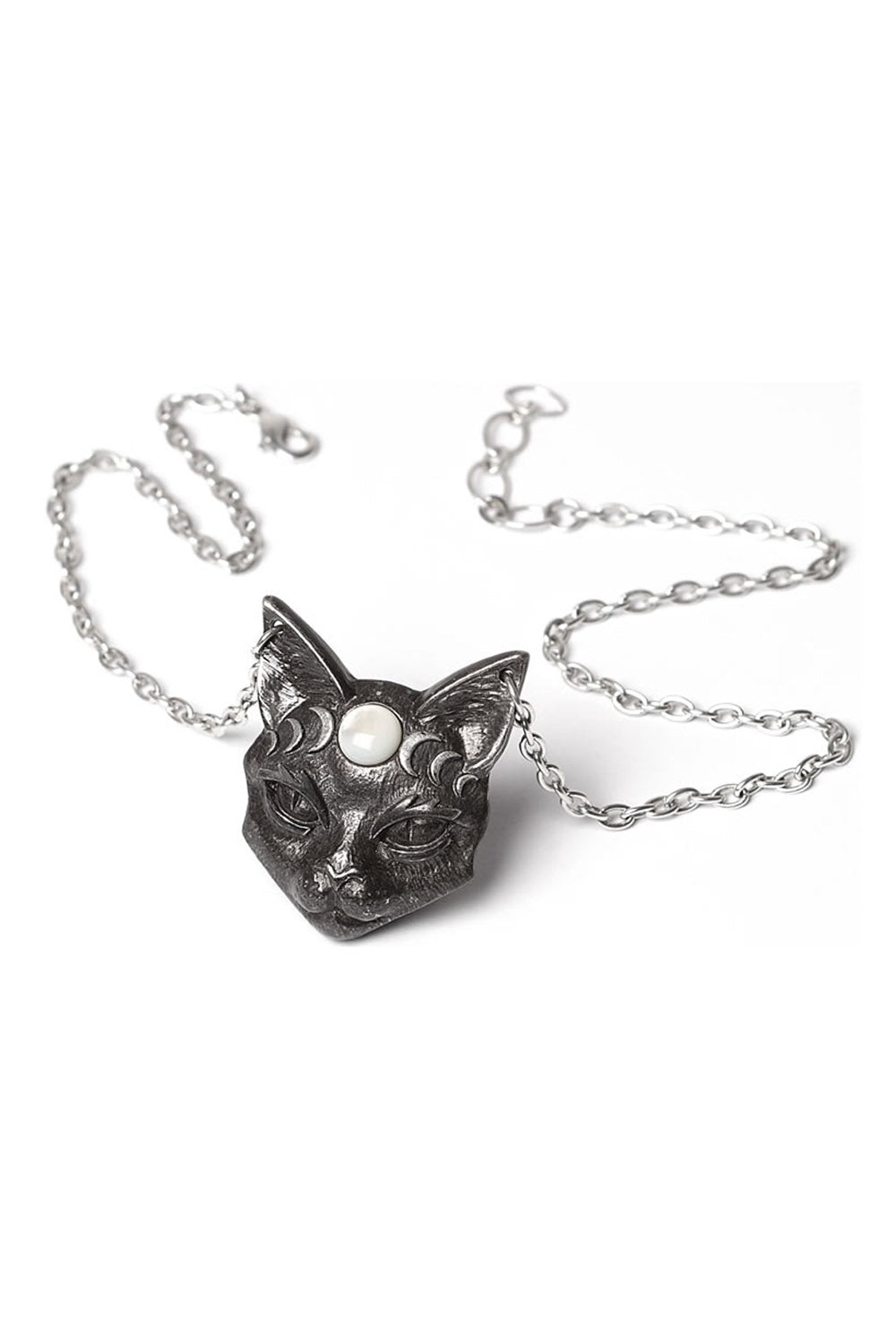 moon cat necklace with mother of pearl by alchemy england