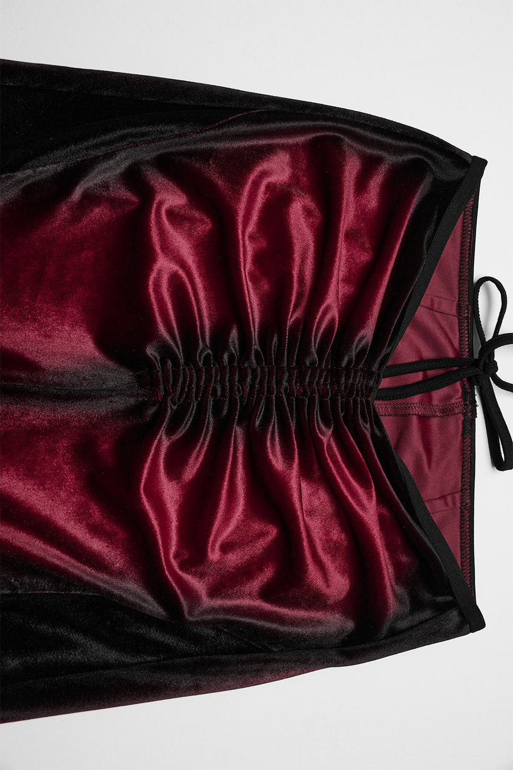 gothic red and black velvet ruched pants