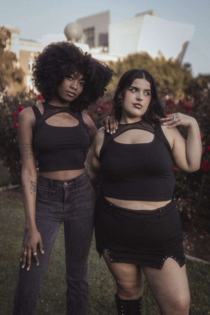 womens black mesh emo crop top