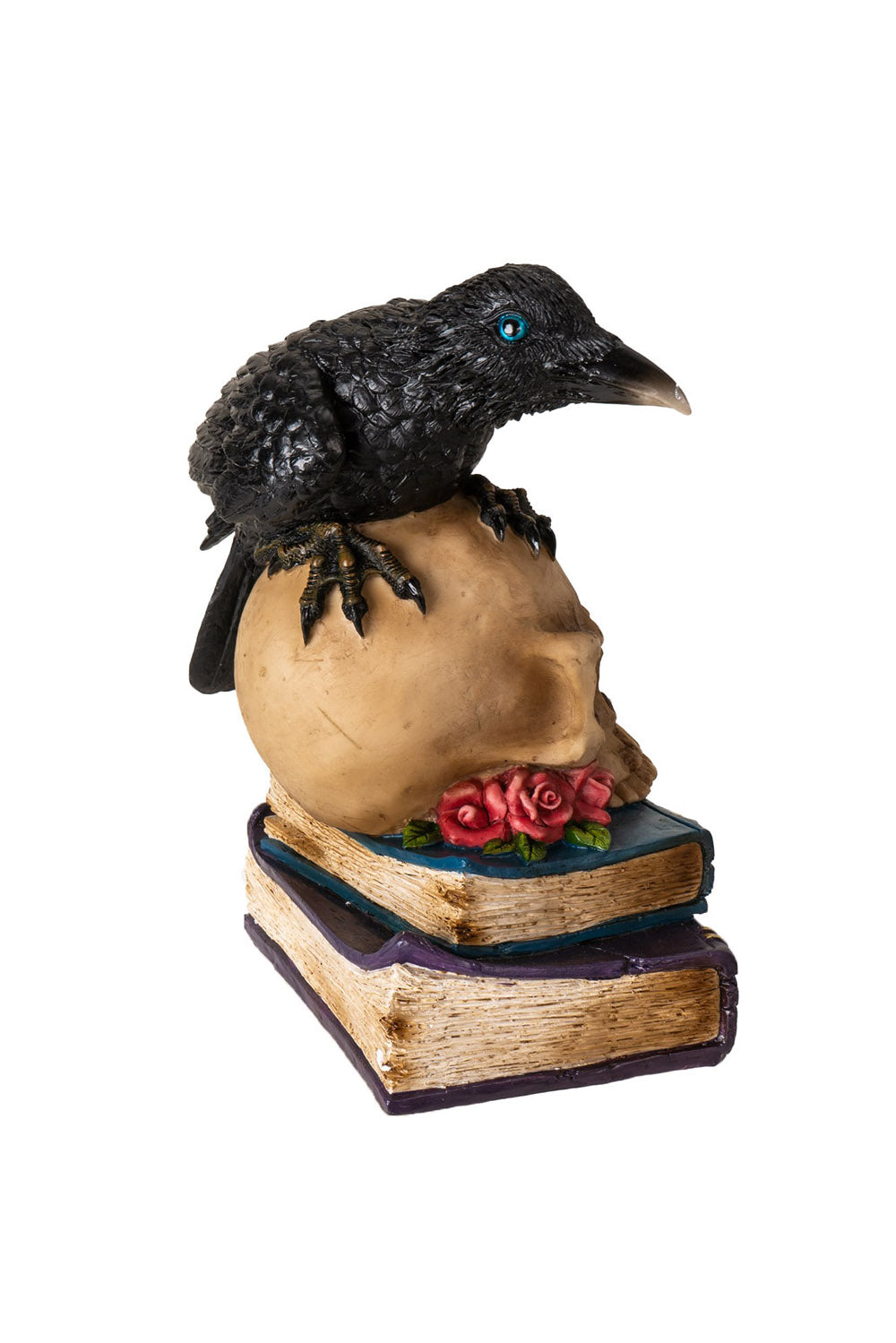 raven sitting on skull statue by pacific giftware