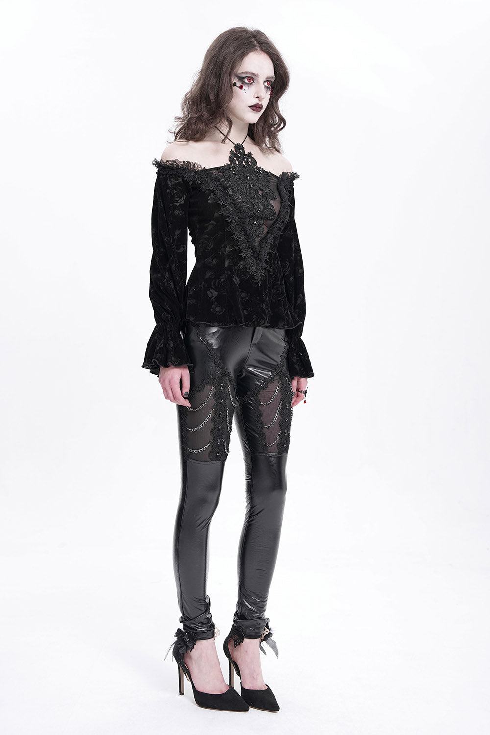 devil fashion off-the-shoulder beaded goth peplum top