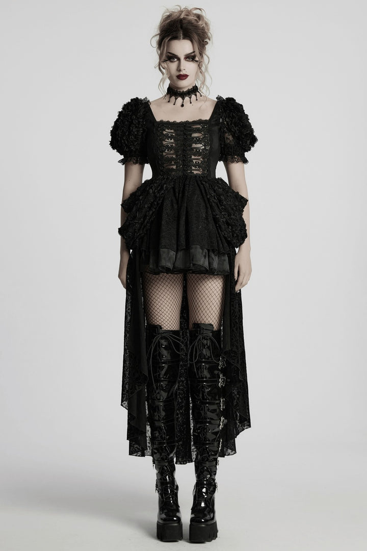 womens high low gothic layered skirt dress with flower sleeves