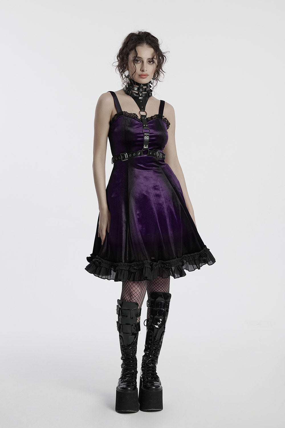 black and purple velvet sleeveless gothic dress