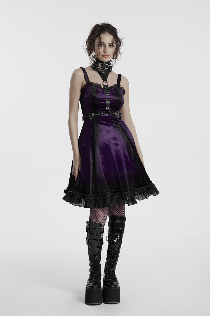 black and purple velvet sleeveless gothic dress