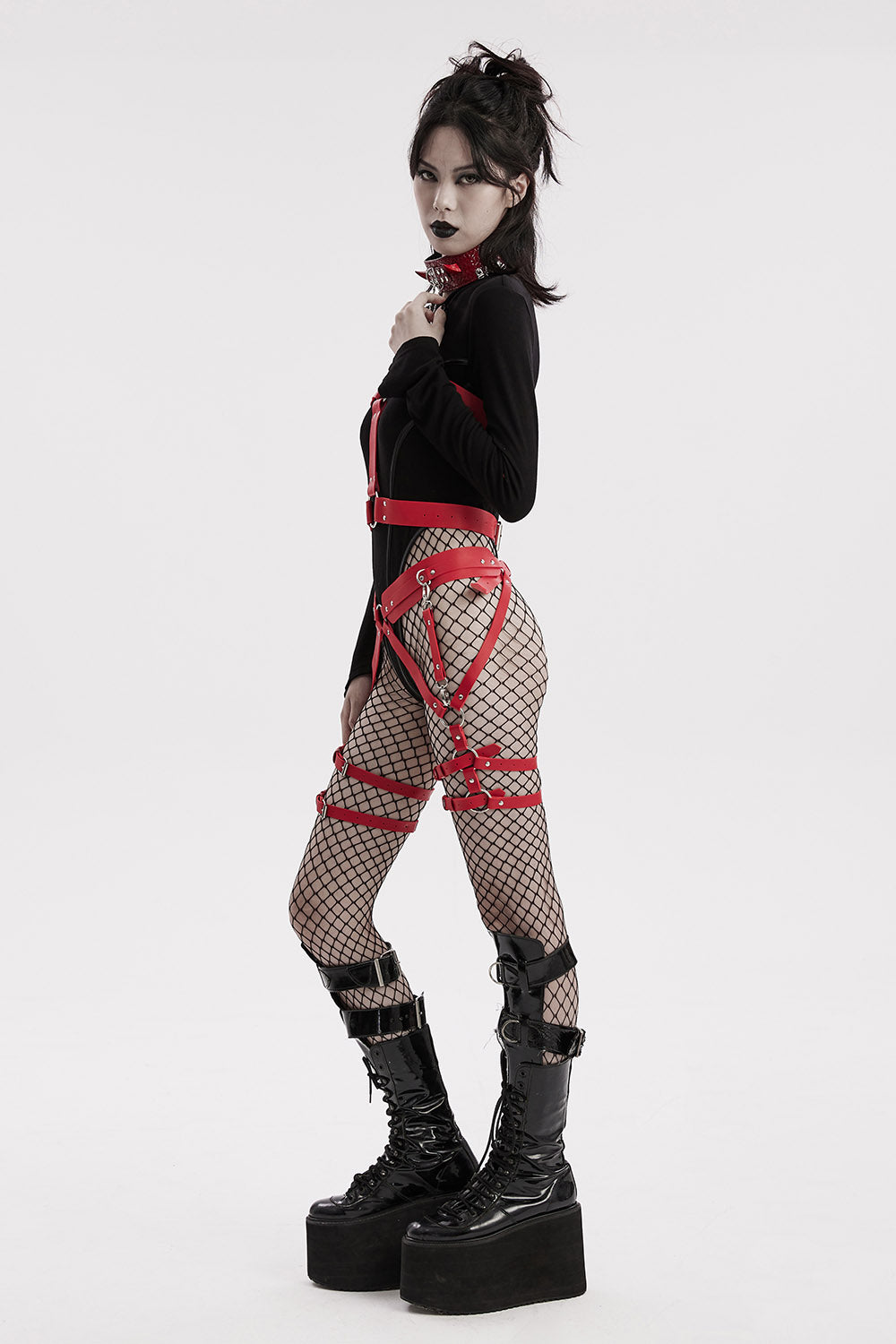 womens rocker red leather harness