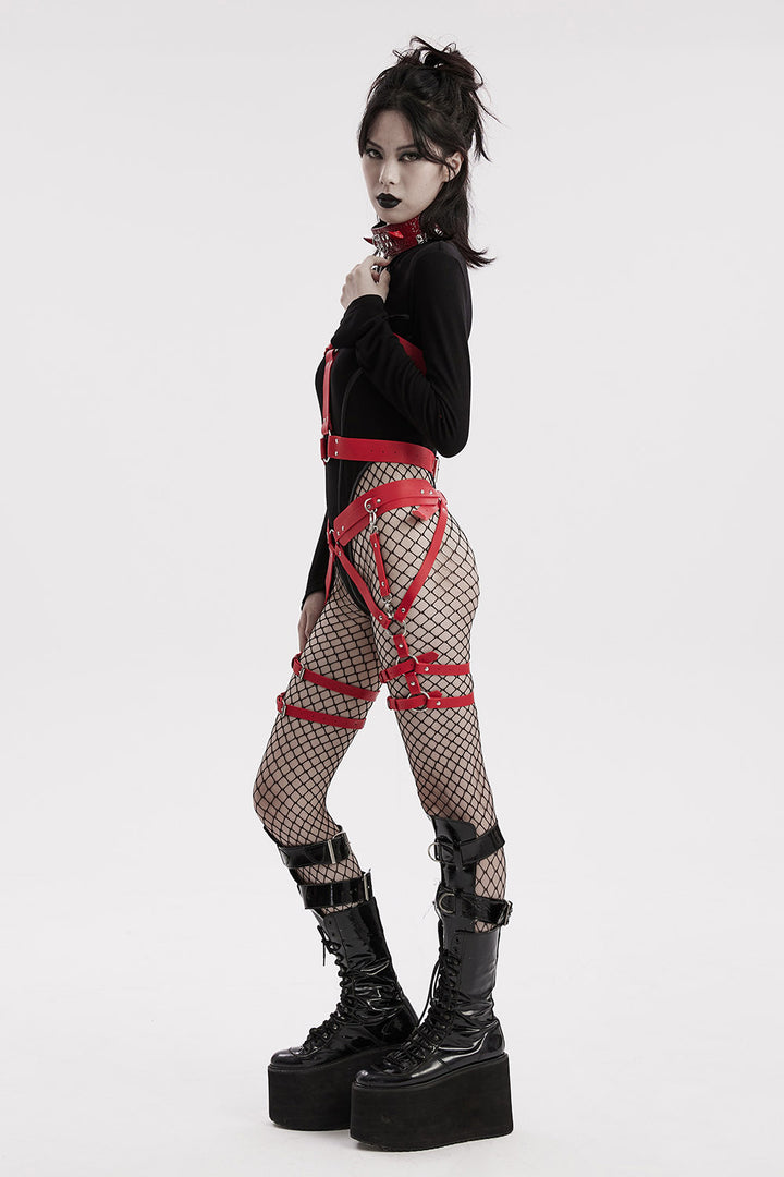 womens rocker red leather harness