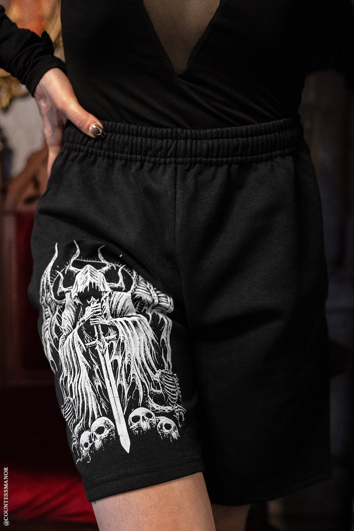mens gothic jogger sweat shorts by vampirefreaks with elasticated waistband