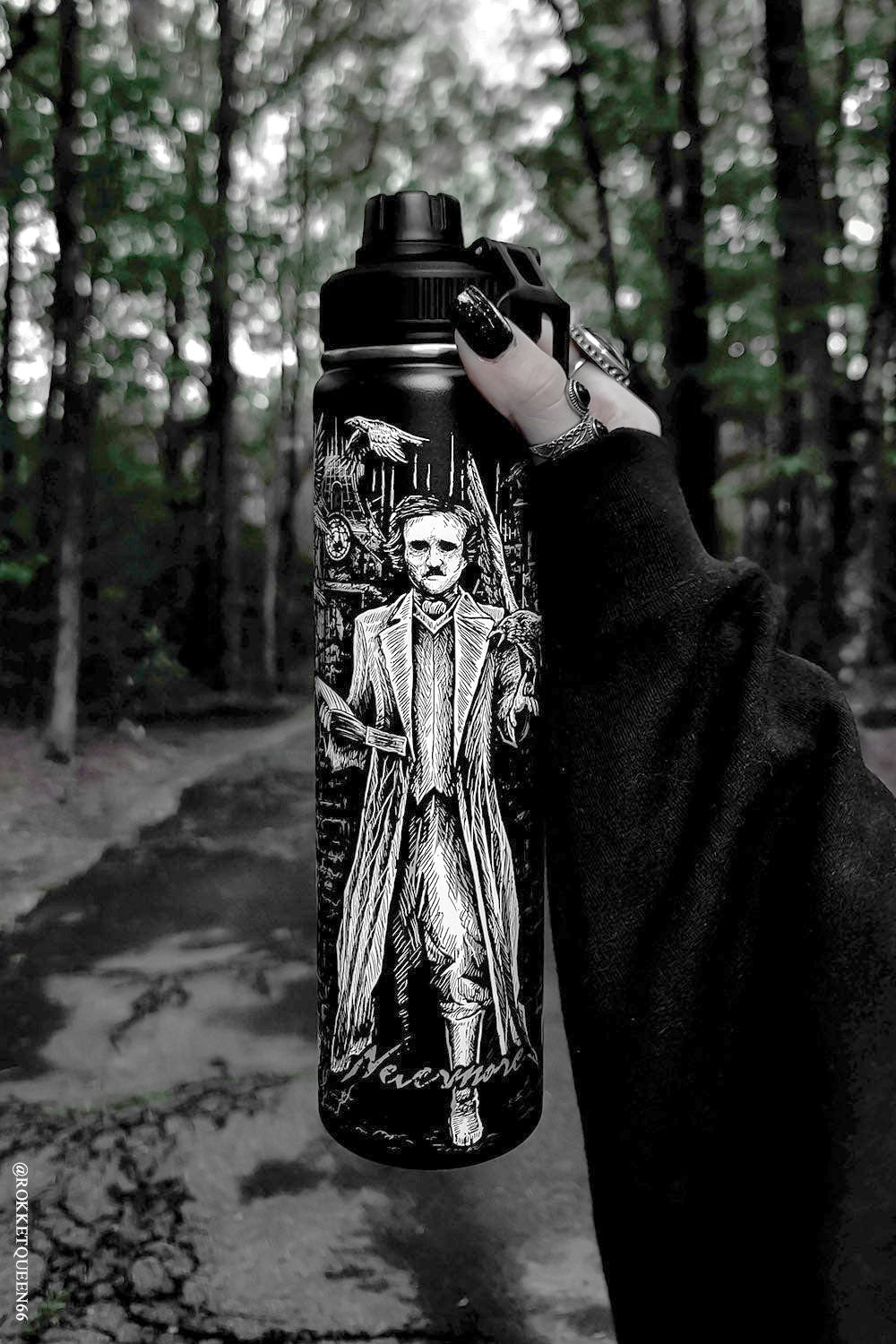 gothic poetry water bottle