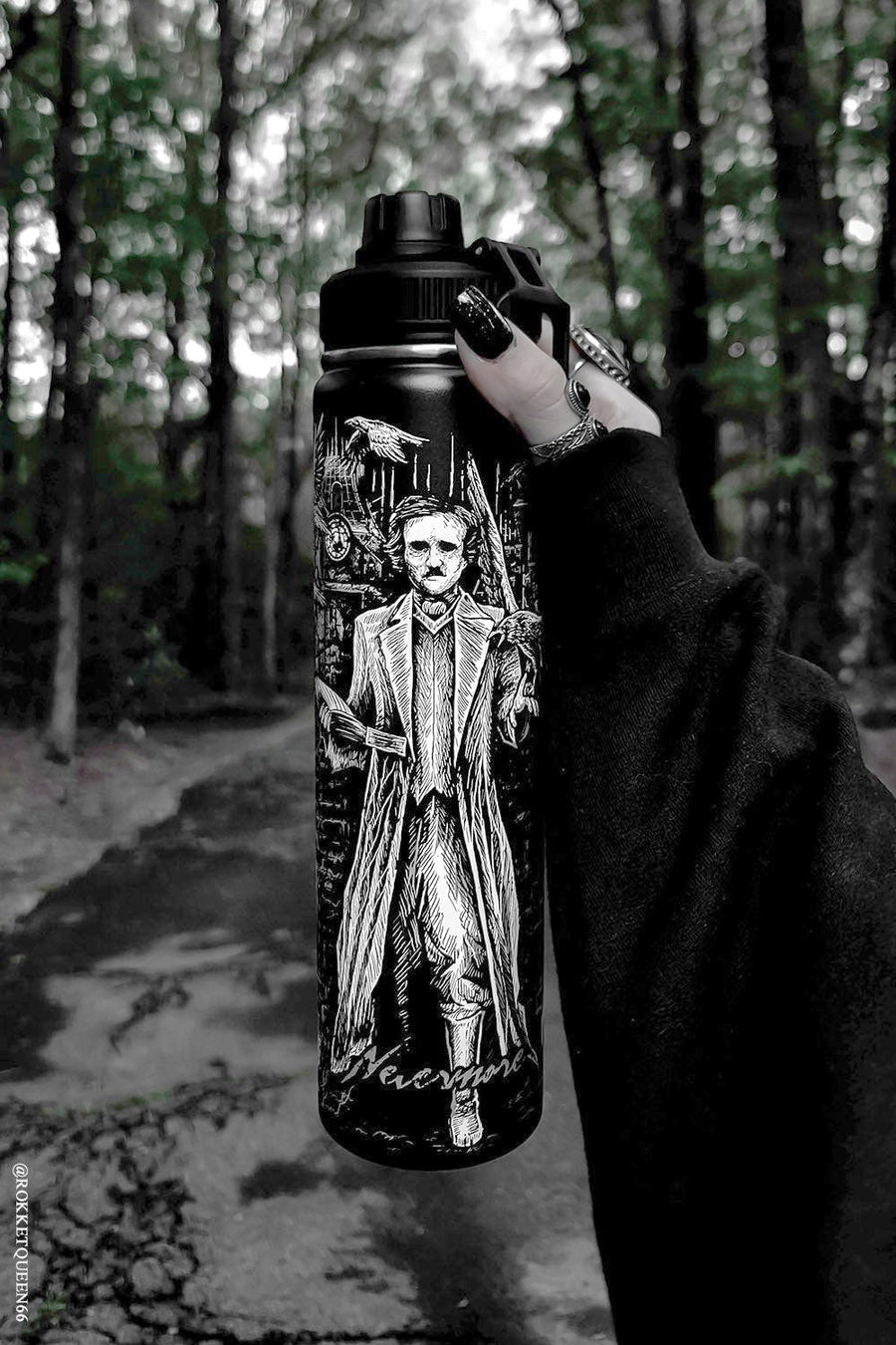 gothic poetry water bottle