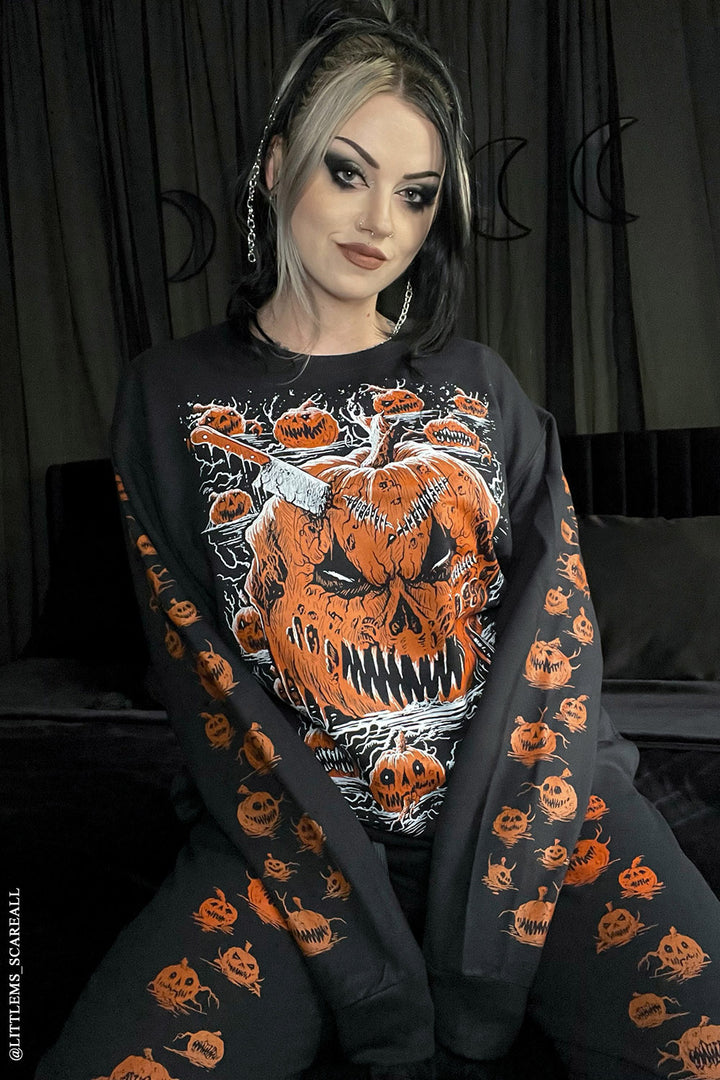 Possessed Pumpkin Patch Sweatshirt w/ Pumpkin Sleeves