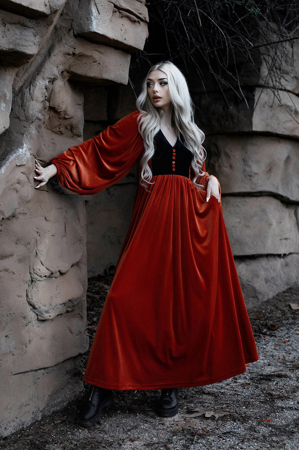 Rhiannon Dress [ORANGE/BLACK] – VampireFreaks