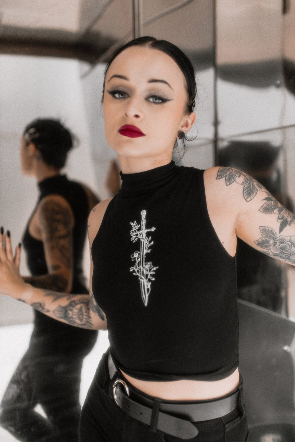 gothic cropped mock neck turtleneck top