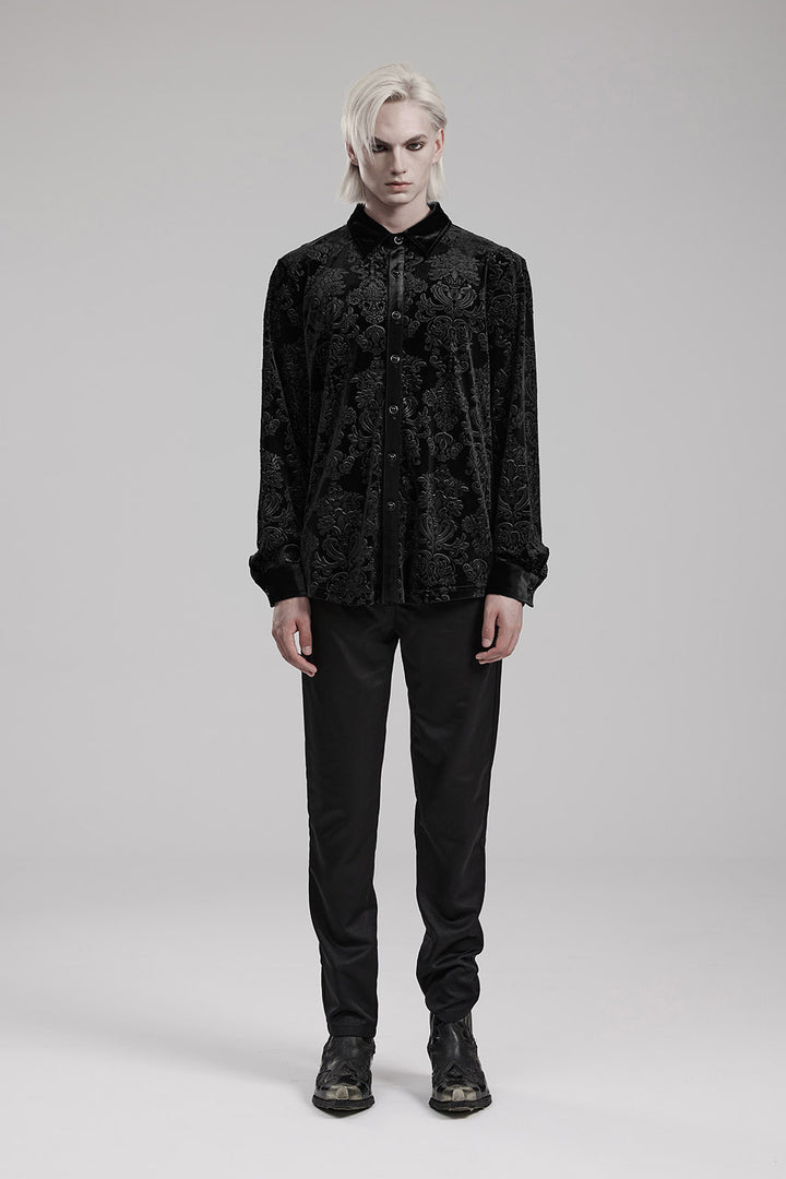 mens Victorian gothic velvet button down shirt