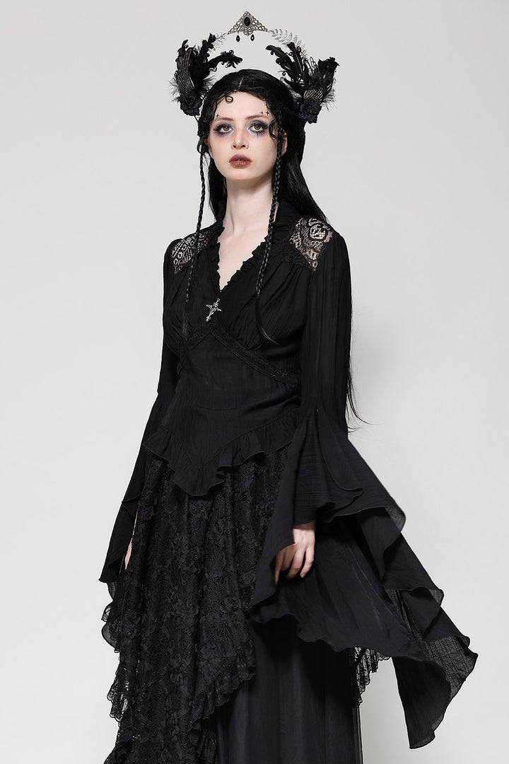 womens Victorian goth plunging neckline v-neck top
