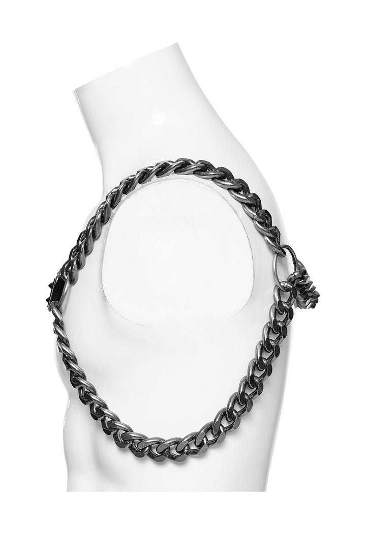 metal buckled mens chain chest harness