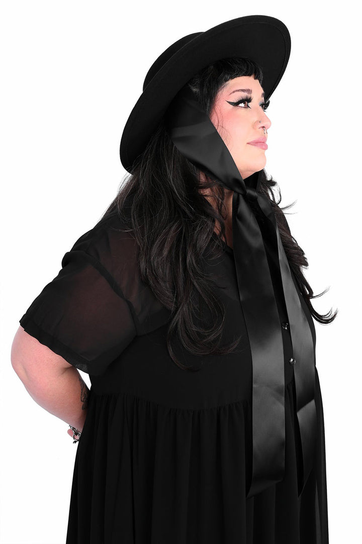 wide ribbon black goth hat