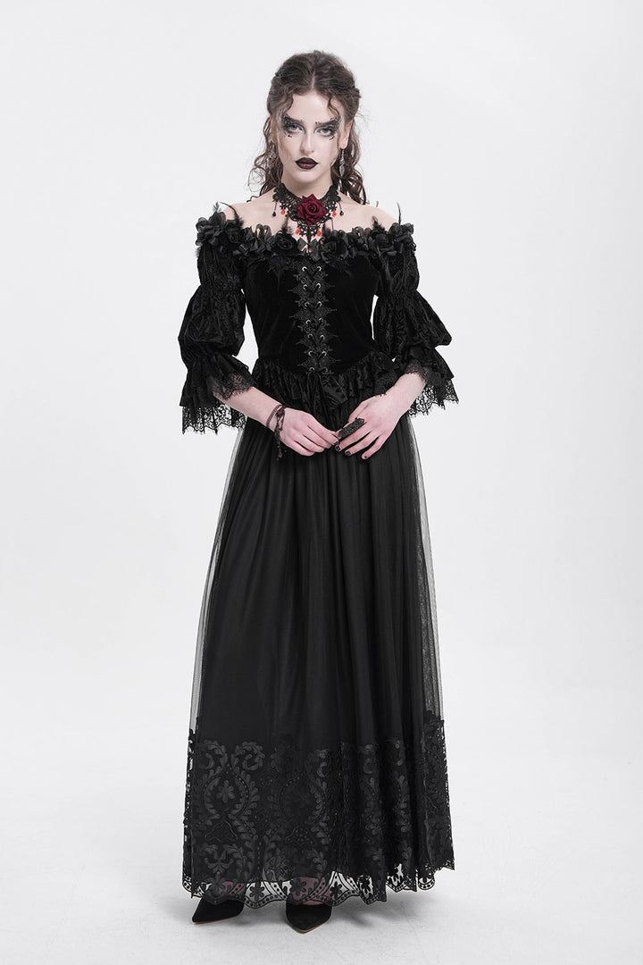 black velvet lace-up ruffle top