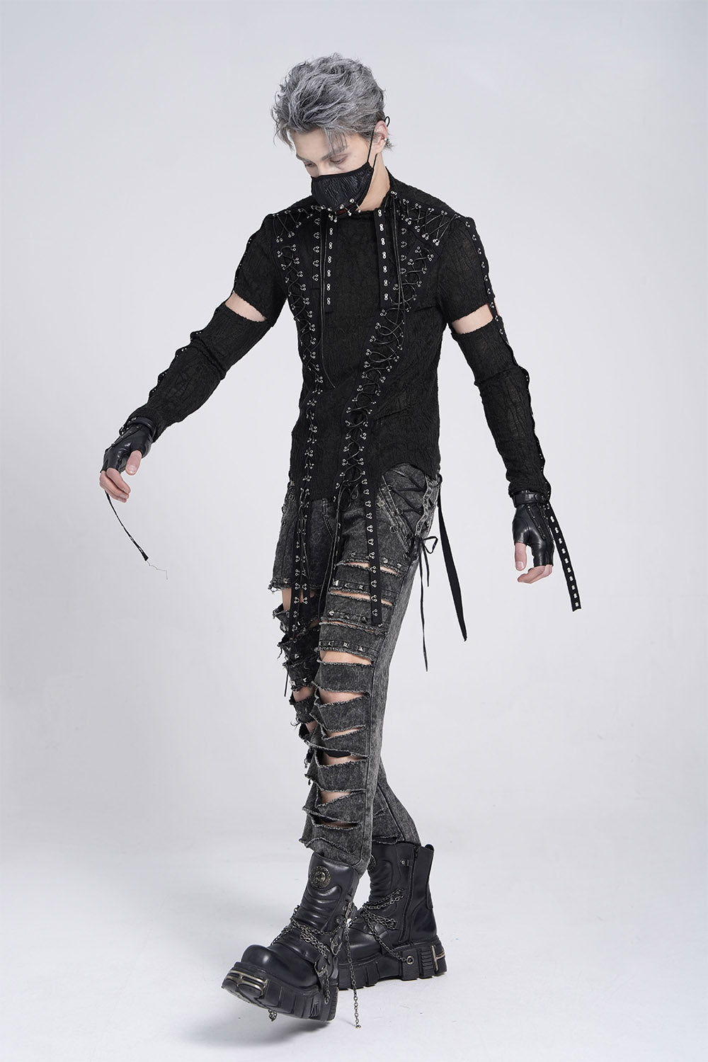 mens black lace-up cybergoth shirt