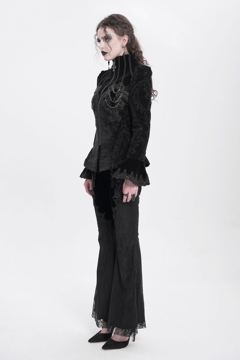 puffed shoulder black velvet short gothic jacket