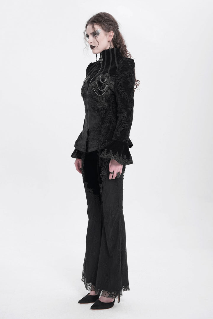 puffed shoulder black velvet short gothic jacket
