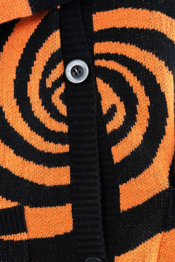 emo black and orange spiral sweater cardigan