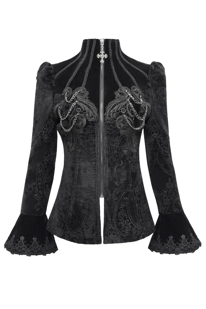 womens embroidered chain high collar gothic coat
