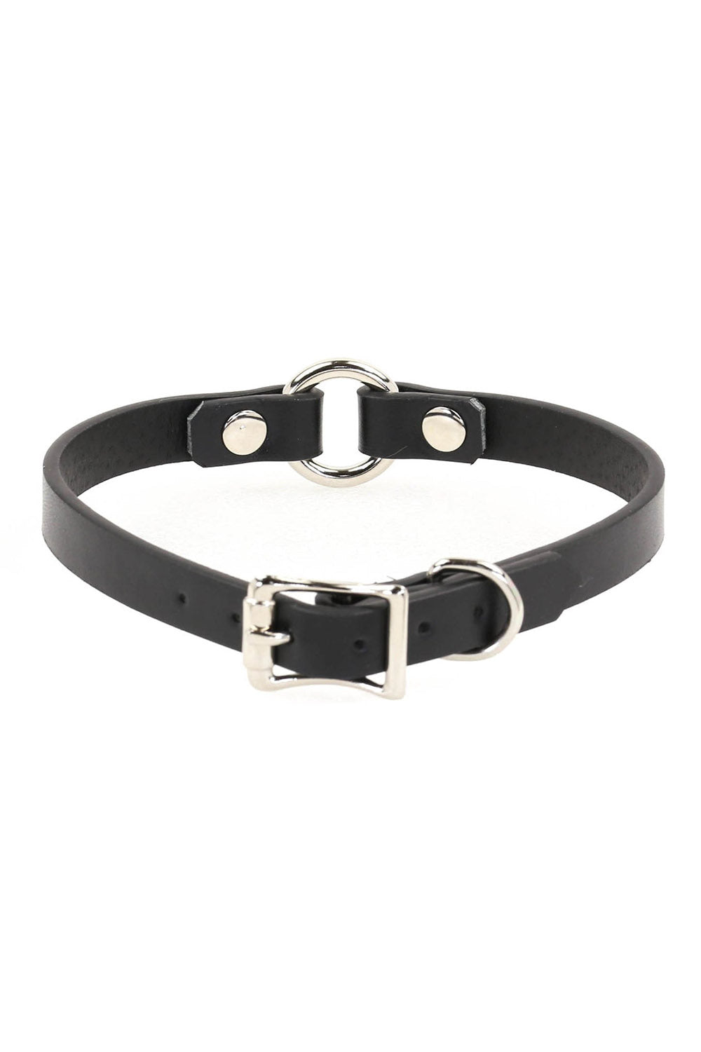 black gothic genuine leather choker with o-ring