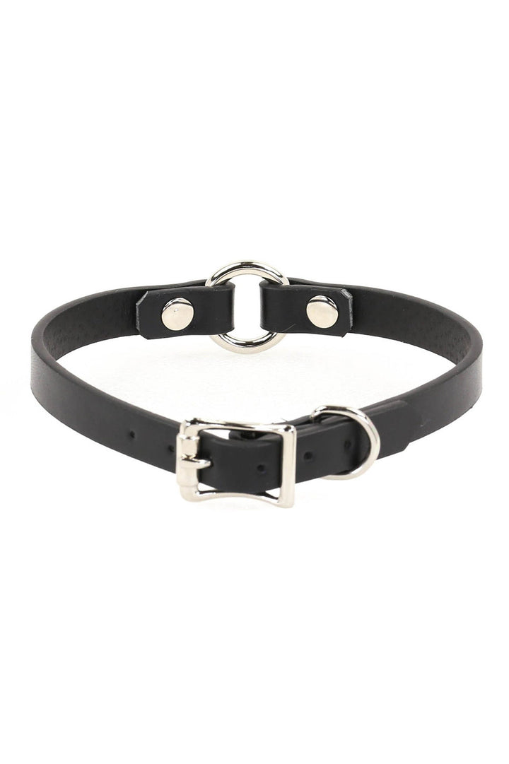 black gothic genuine leather choker with o-ring