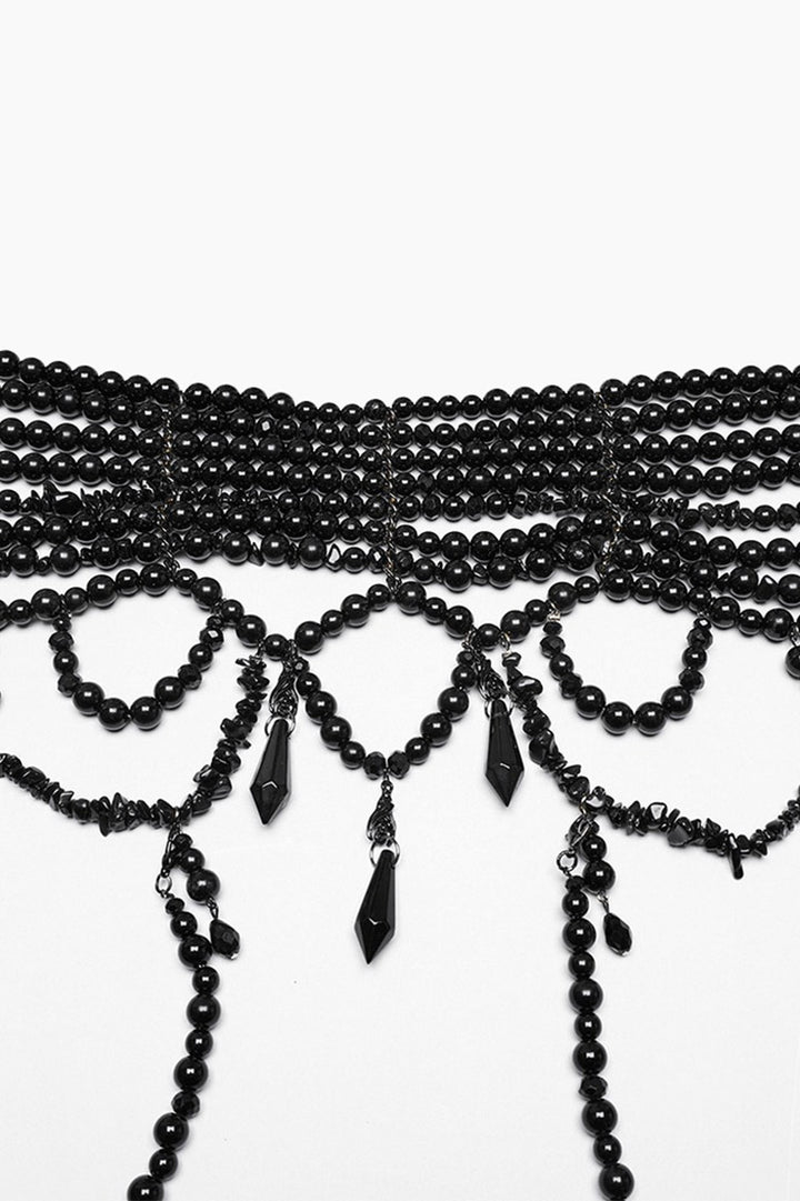 layered stacked beaded black gothic collar