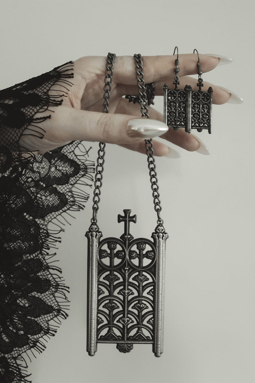 hypoallergenic gothic renaissance necklace and matching earrings