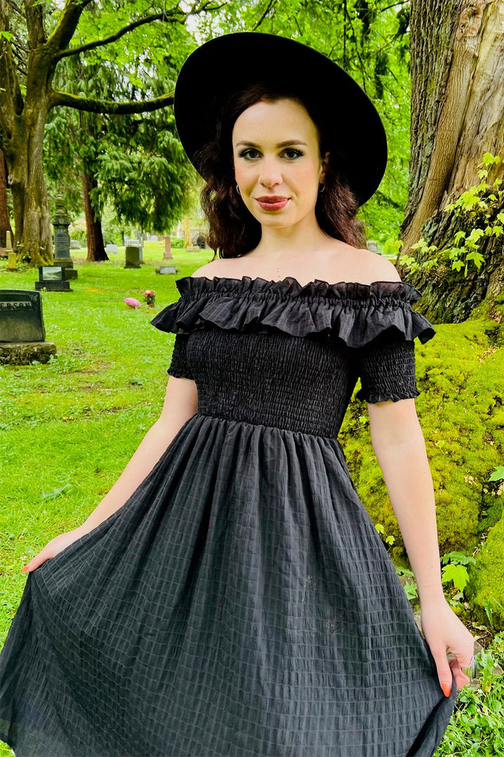 womens black cottagecore prairie dress by witchwood bags