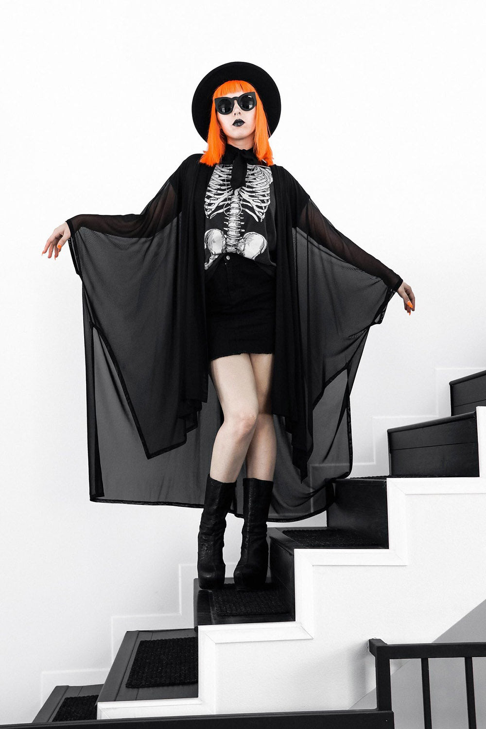 long mesh oversized witchy cape