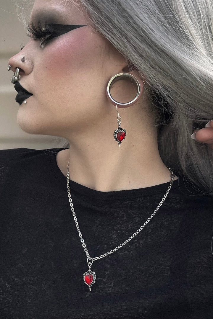 medieval goth sword piercing heart earrings
