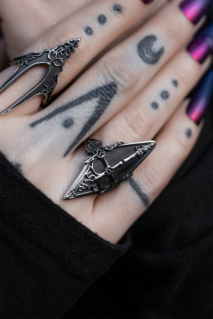 stainless steel goth cathedral rings