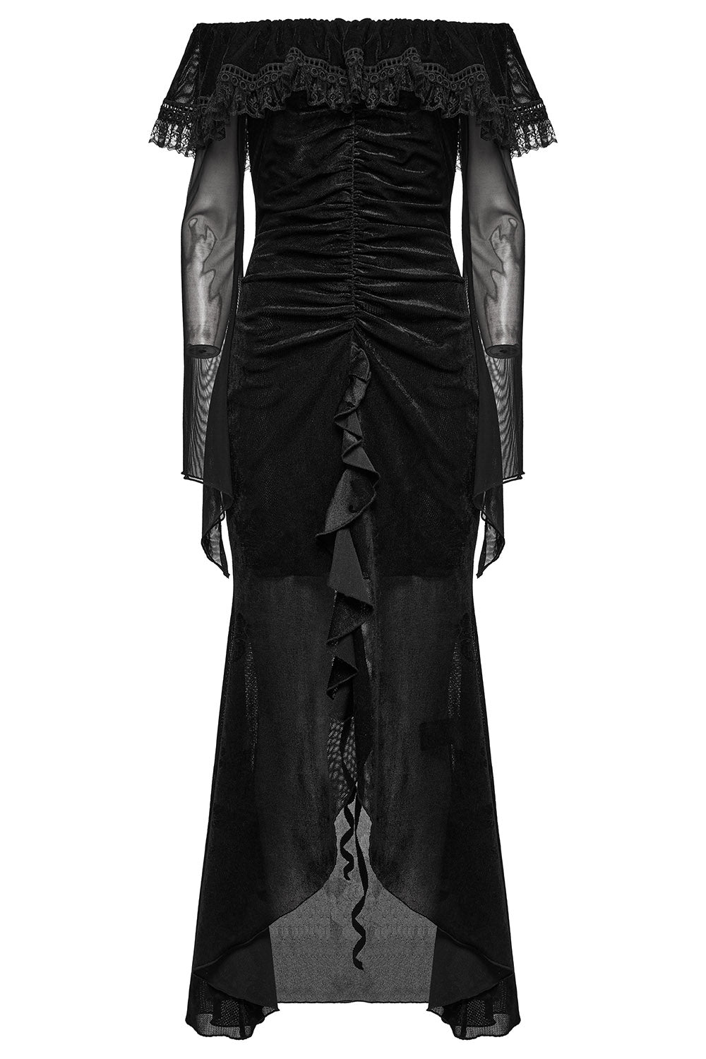 off-the-shoulder ruched black dress