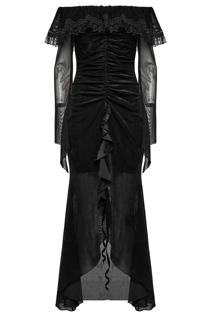 off-the-shoulder ruched black dress