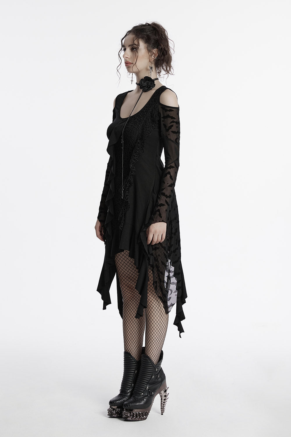 mesh long sleeve bat dress