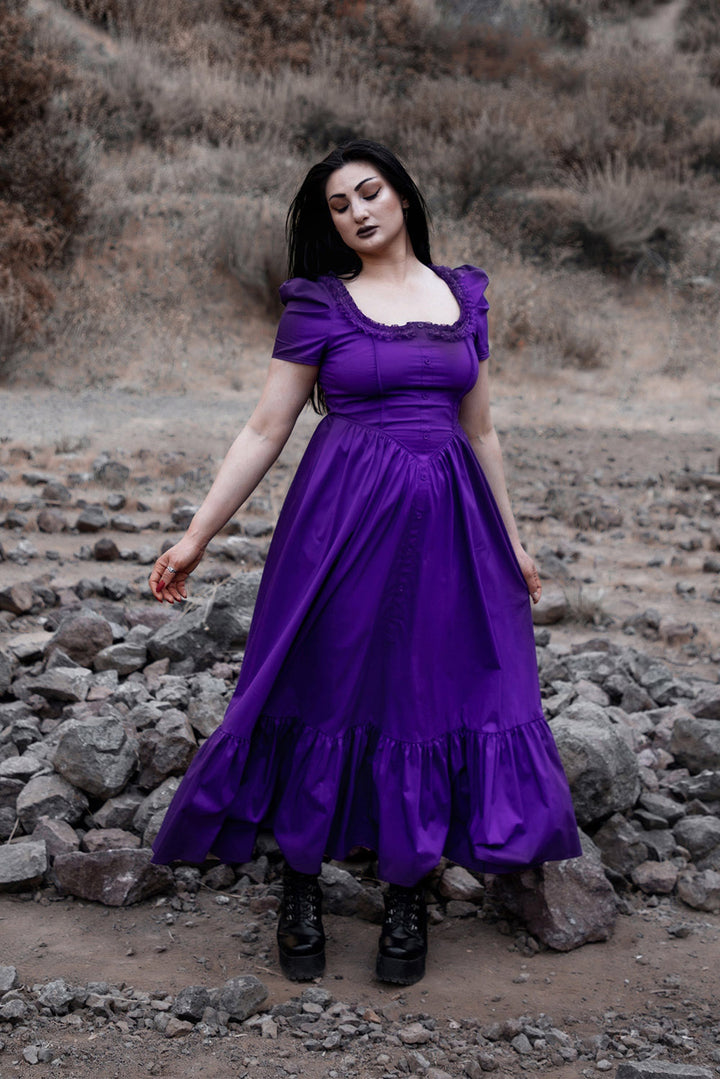 womens dark purple cottagecore dress