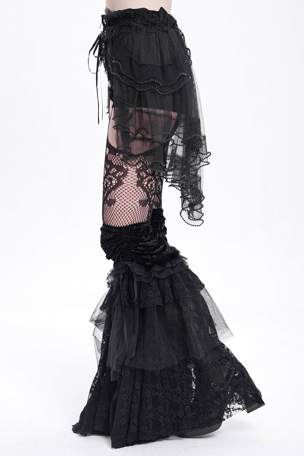 vintage goth inspired lace-up shorts