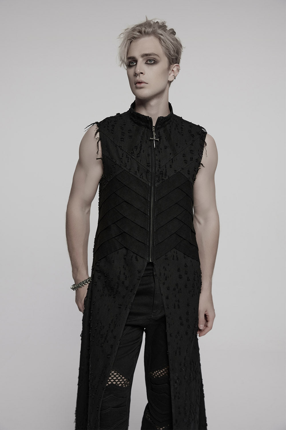 mens gothic distressed sleeveless jacket