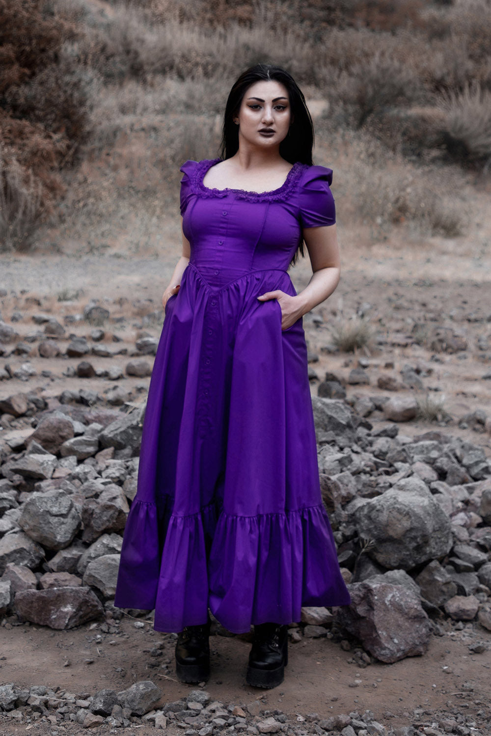 bright purple dress with pockets