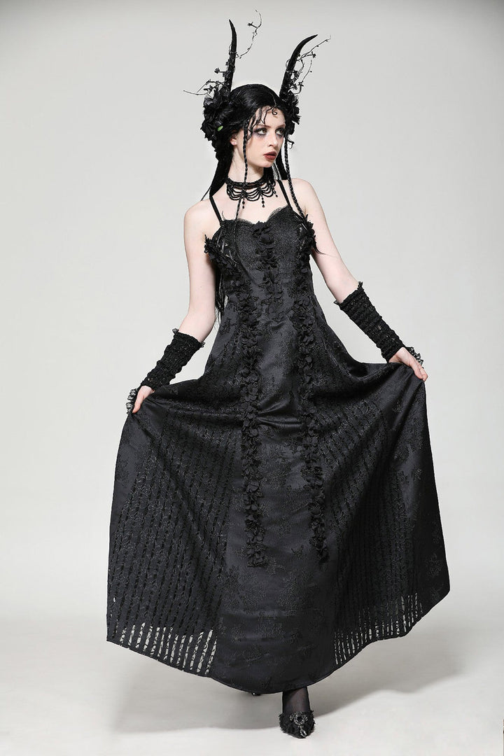 long black sweetheart neckline gown