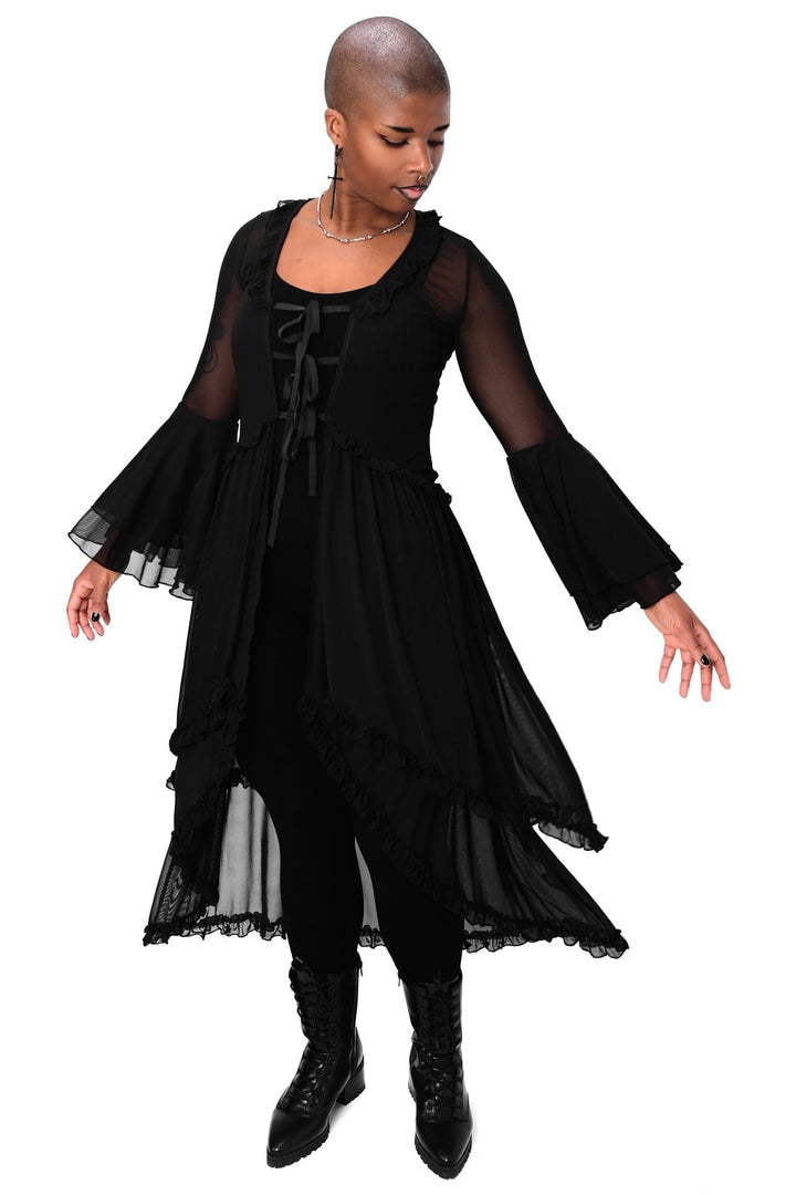 womens black mesh witchy duster cardigan