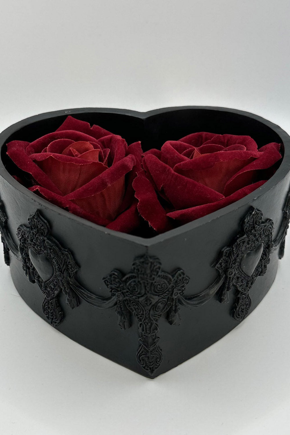 black resin heart shape box