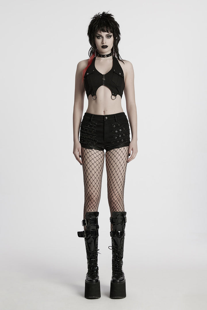 black cotton goth shorts