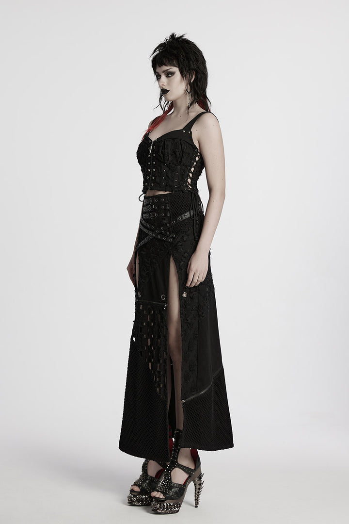 womens vegan leather eyelet studded skirt by punk rave