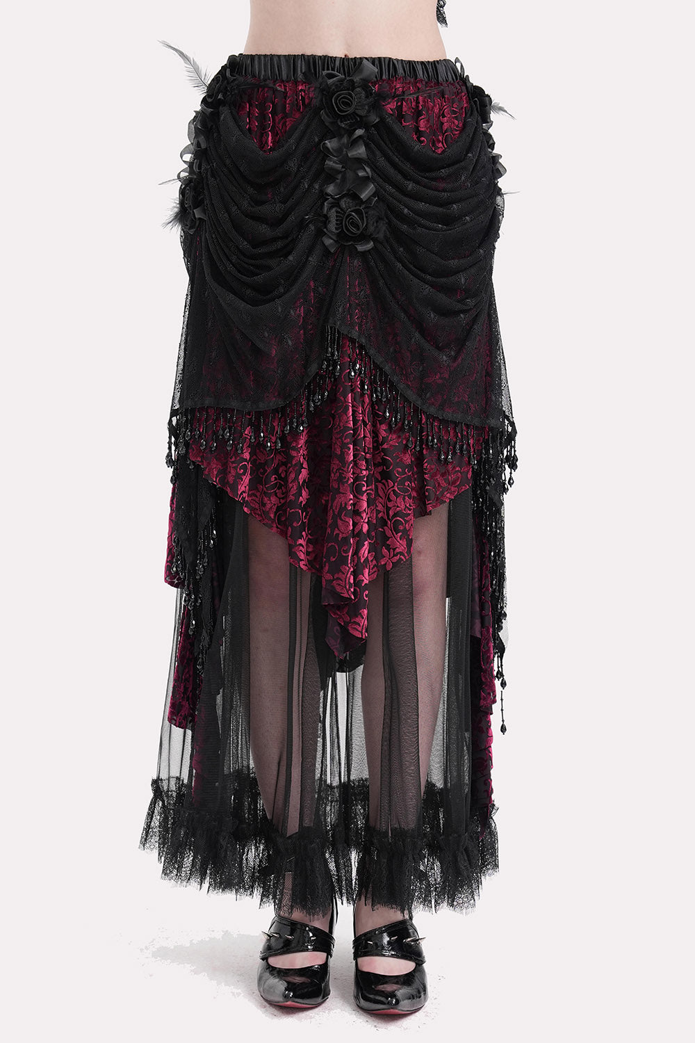 vintage goth inspired red asymmetric skirt