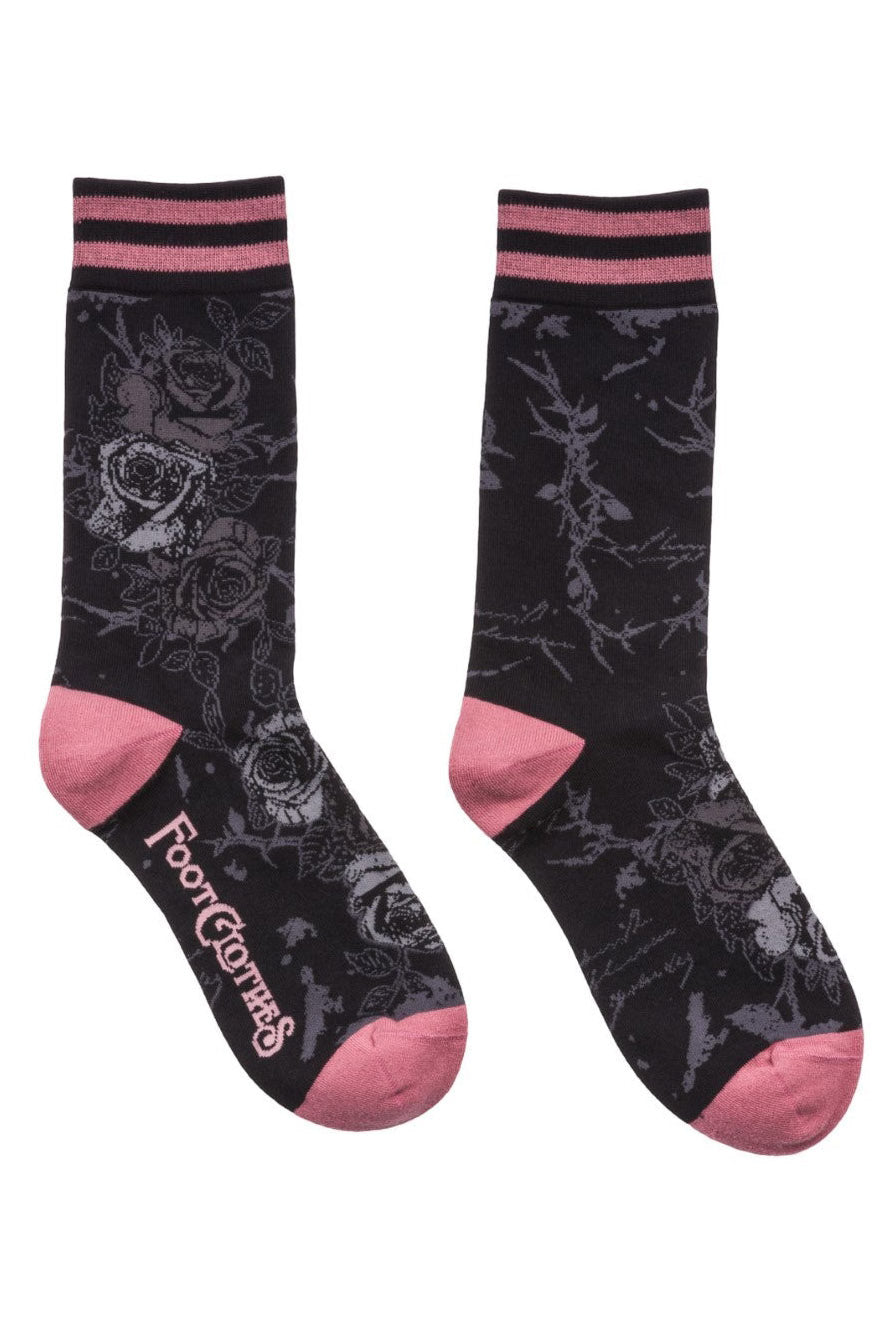 blush pink and black floral socks