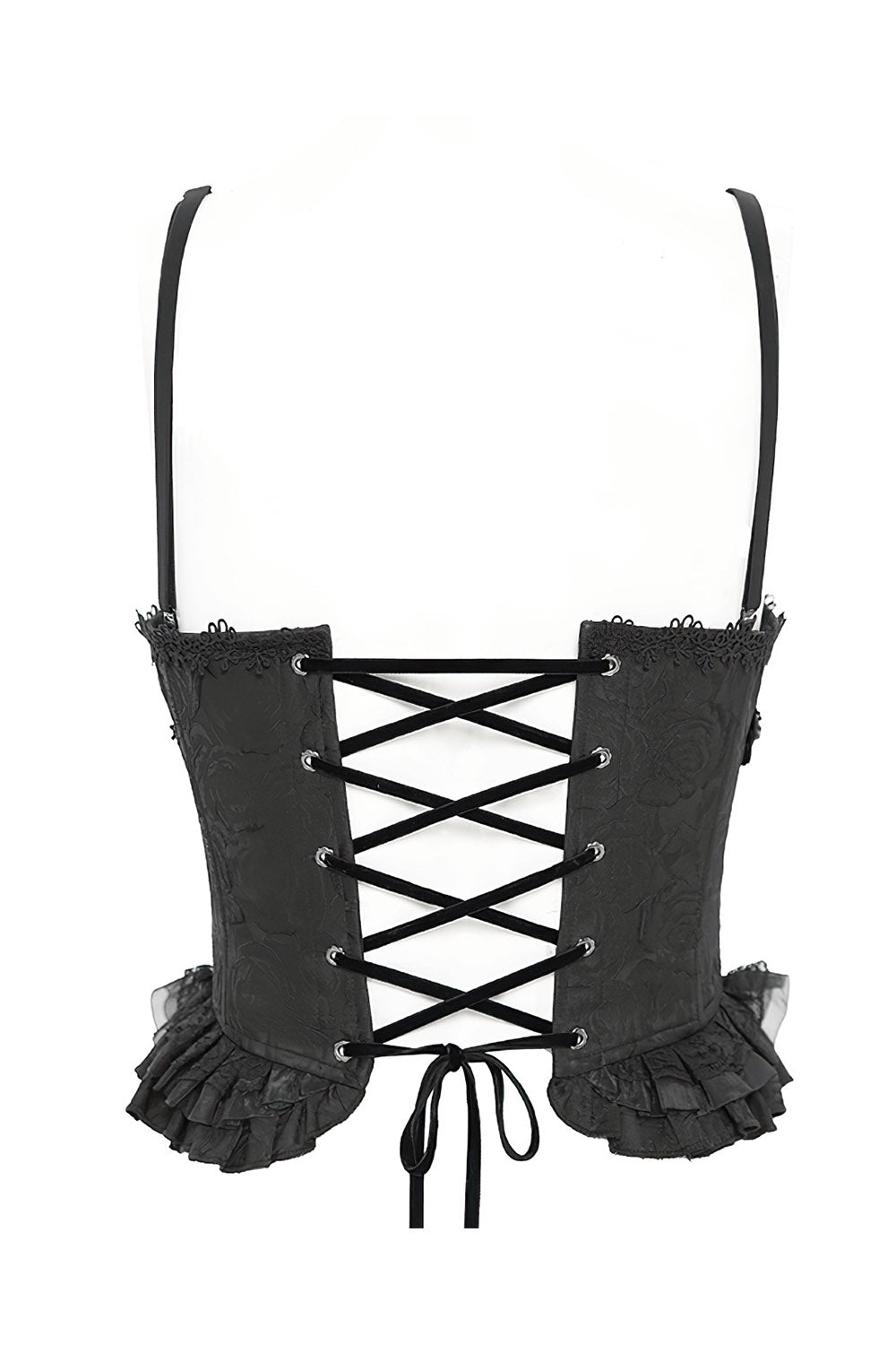 black rose ruffled hem corset tank top