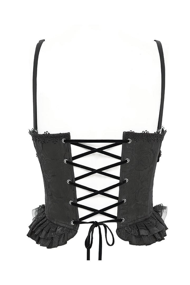 black rose ruffled hem corset tank top